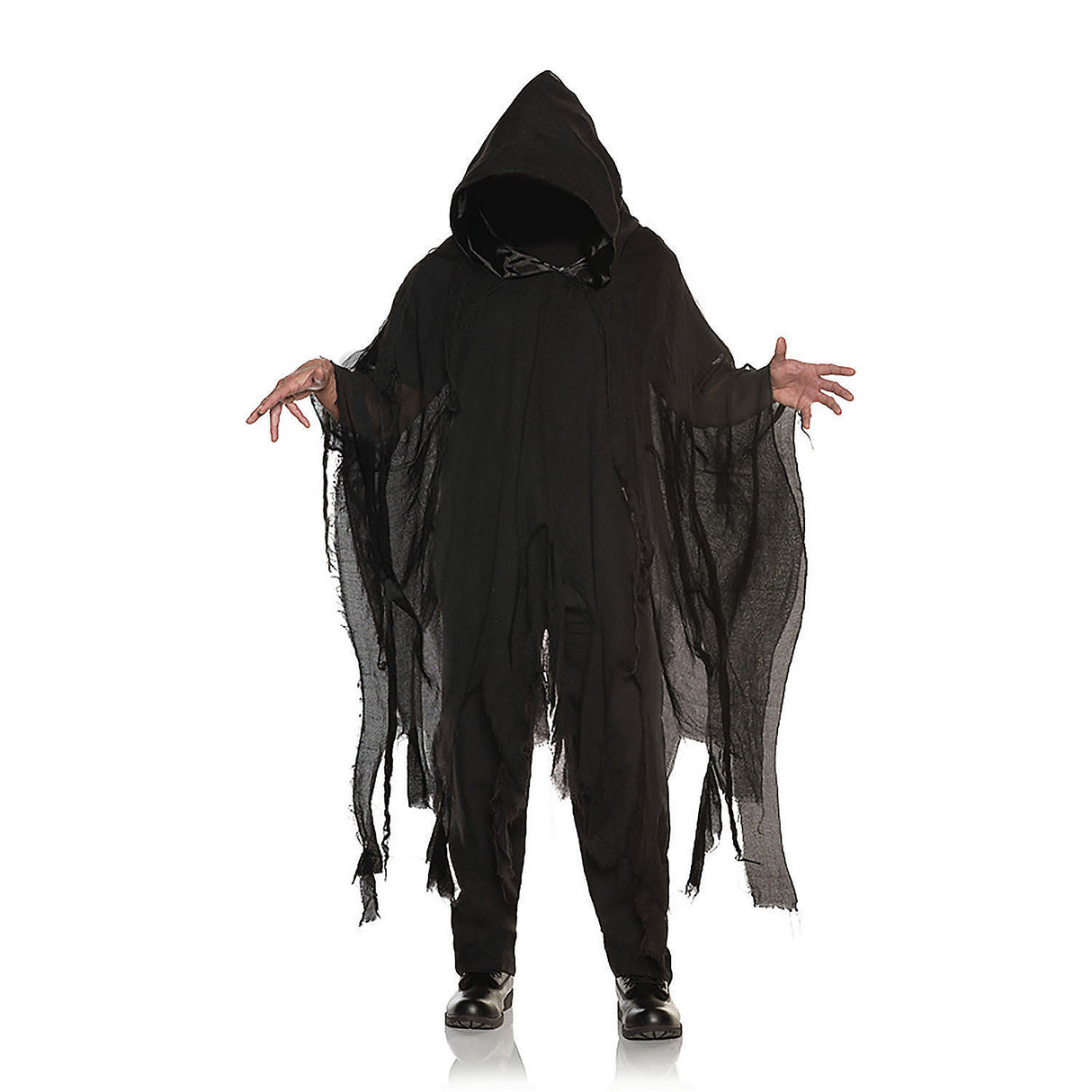 Premium Black Shredded Phantom Hooded Cape for Halloween Parties and Spooky Events
