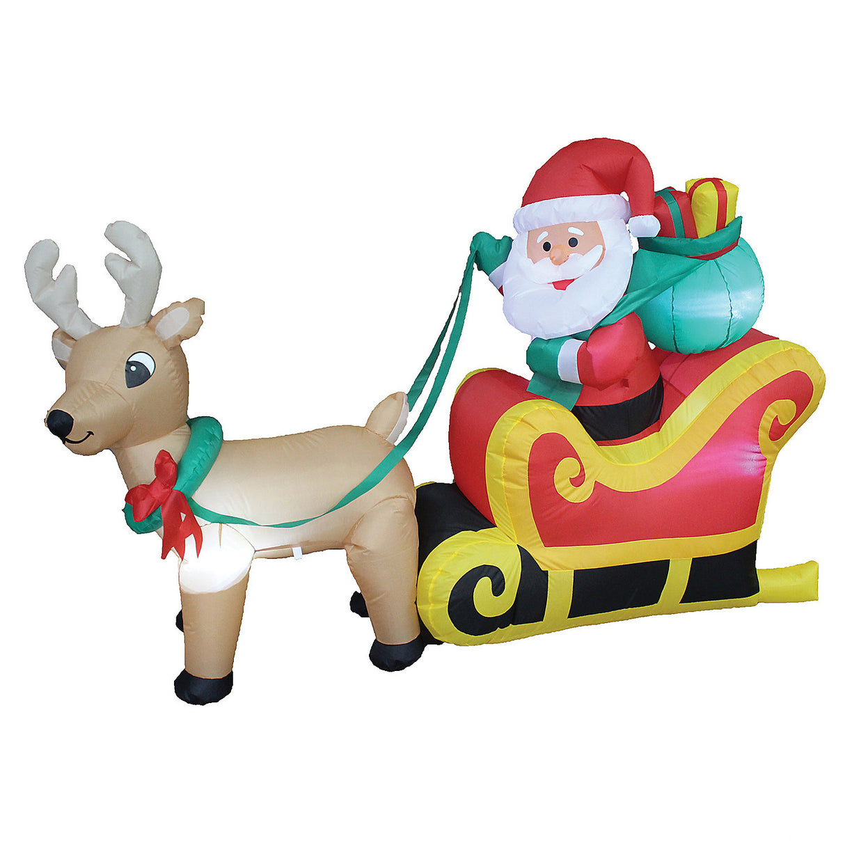 Inflatable Santa On Sleigh 6 Foot Long Decor for Festive Holiday Displays and Seasonal Spirit