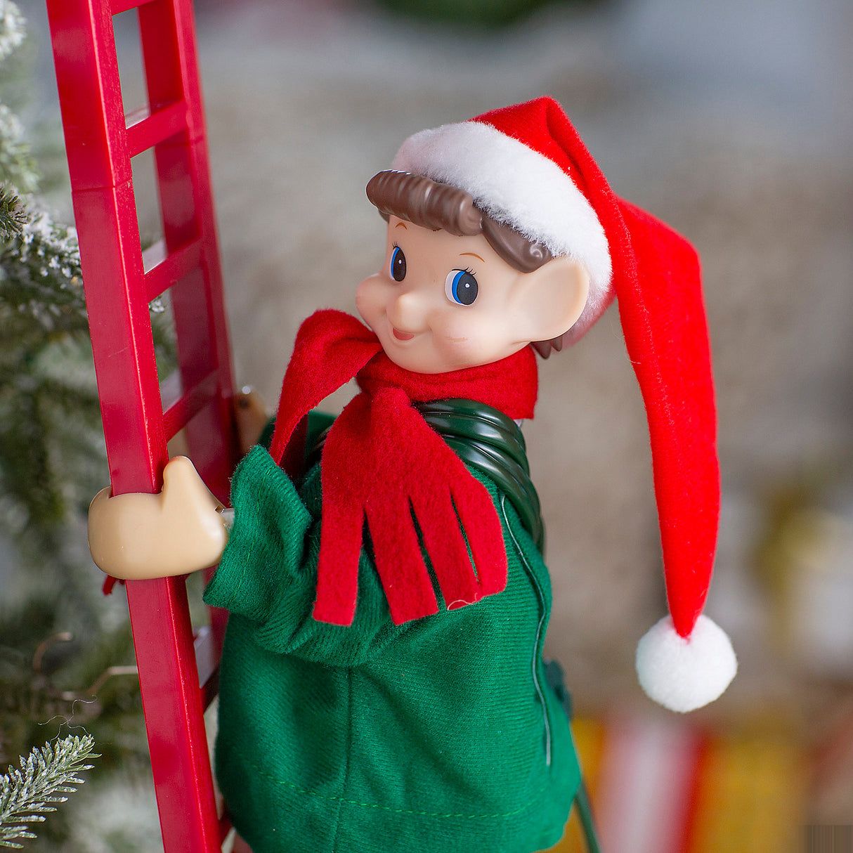 43 Inch Animated Ladder Climbing Elf Christmas Decoration for Holiday Cheer and Festive Decor