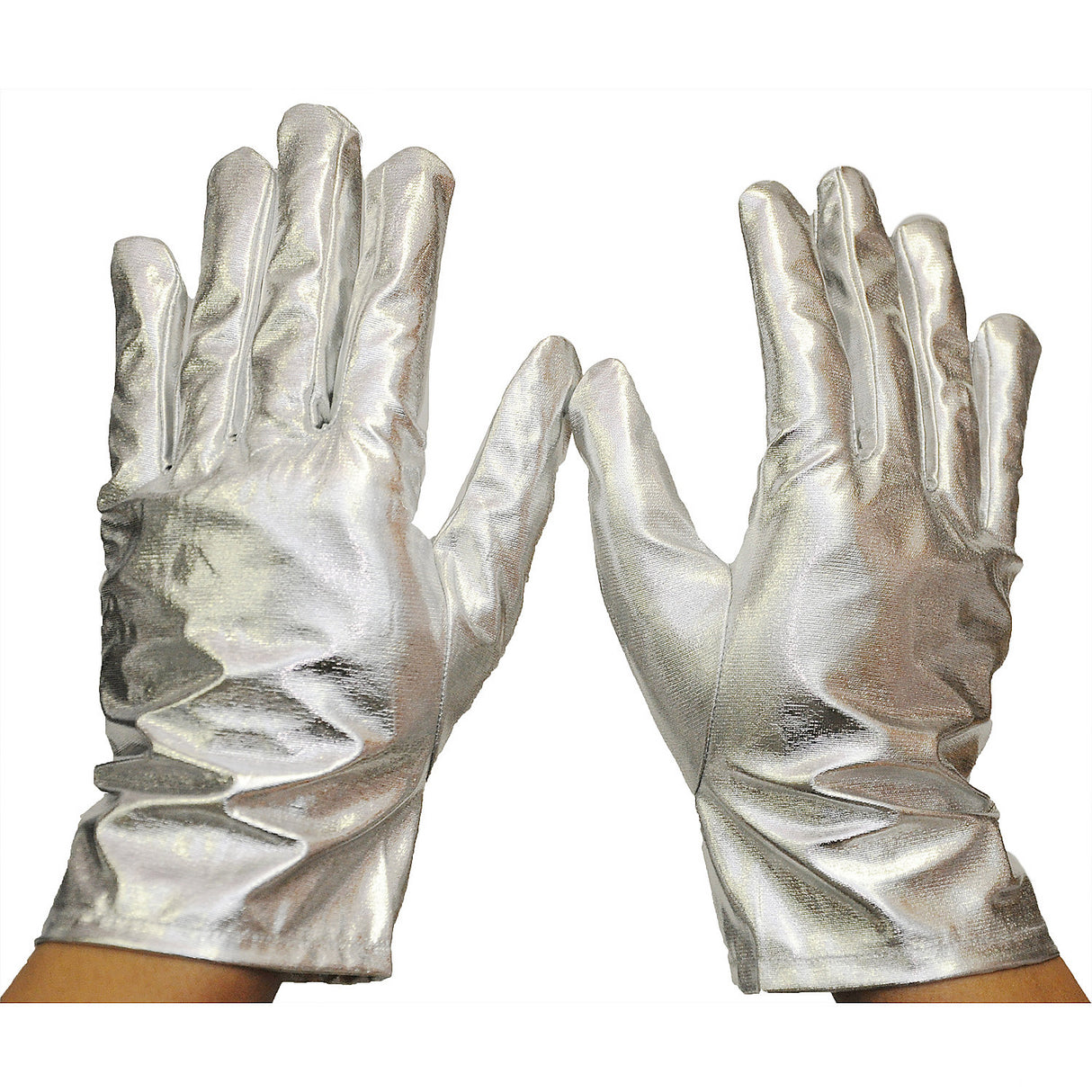 Wrist Length Metallic Silver Gloves for Halloween Parties Costume Accessory Events and DIY Themes