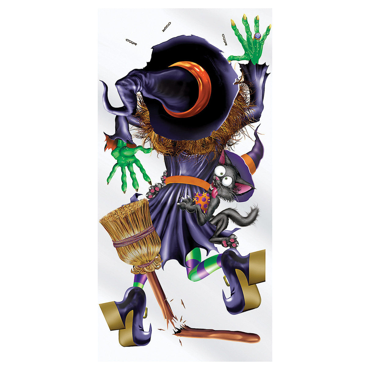 Spooky Crashing Witch Door Cover for Halloween Parties Decor and Haunted House Themes