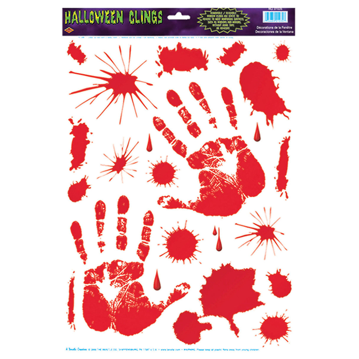 Spooky Bloody Handprint Clings for Halloween Decorations and Haunted House Themes