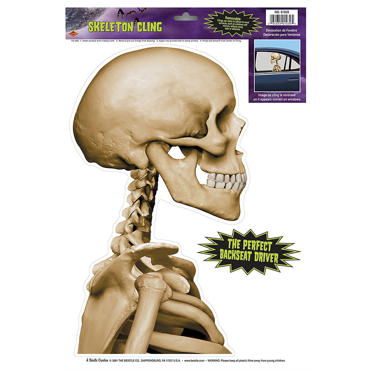 Eerie Skeleton Car Cling for Halloween Decorations and Spooky Events