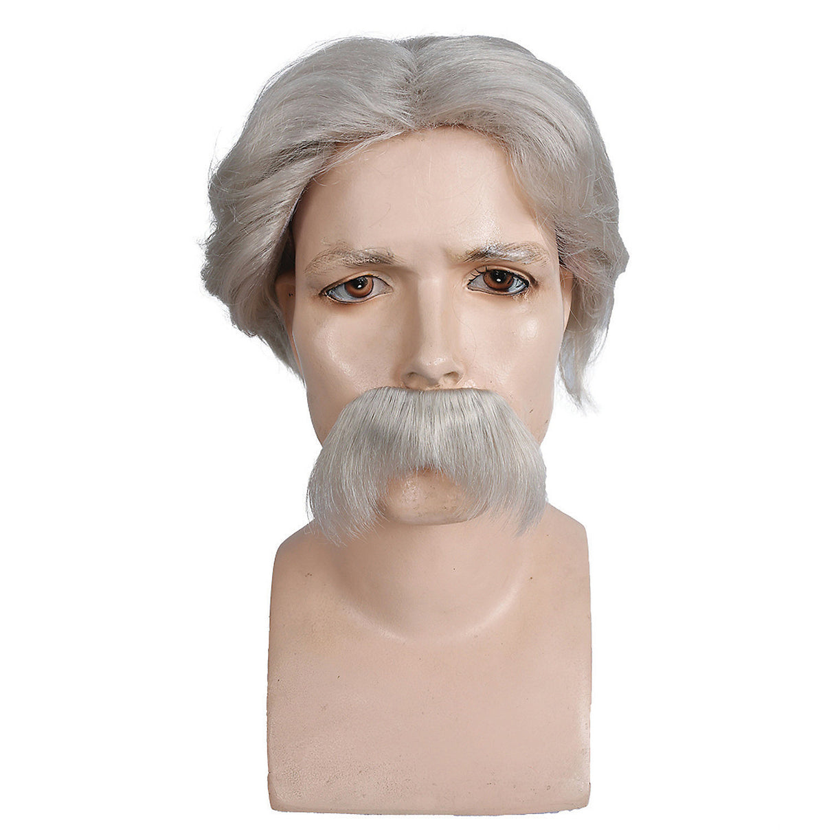 Authentic Mark Twain Wig and Mustache Set for Historical Costume Events and Professional Performances