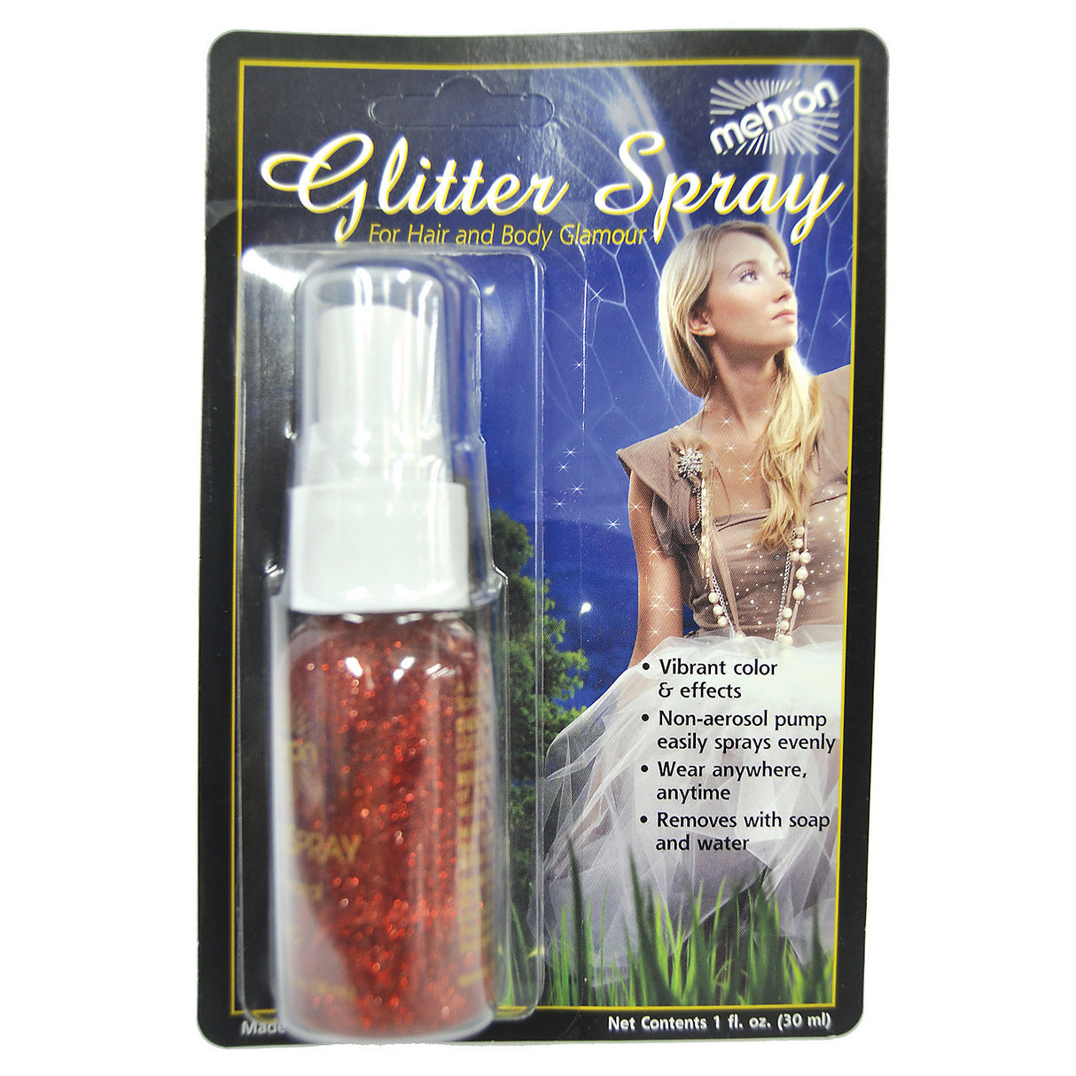 Mehron Glitter Spray 1 Oz for Face Body Hair and Costume Accents at Parties and Events
