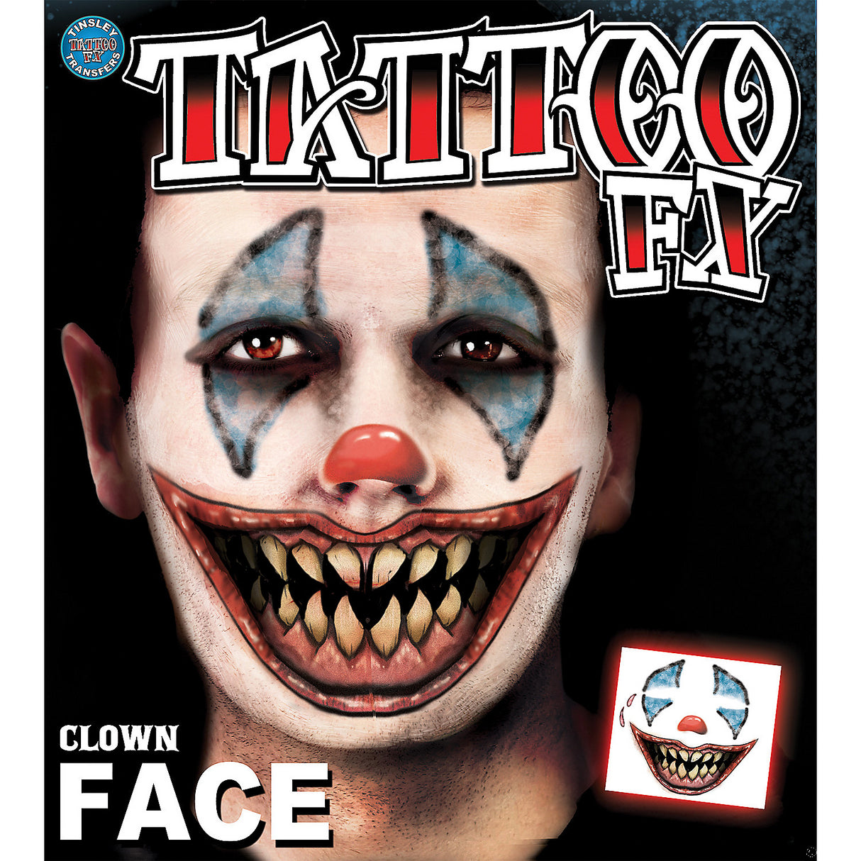 Creepy Clown Face Tattoo for Halloween Parties Costume Events and Scary Pranks
