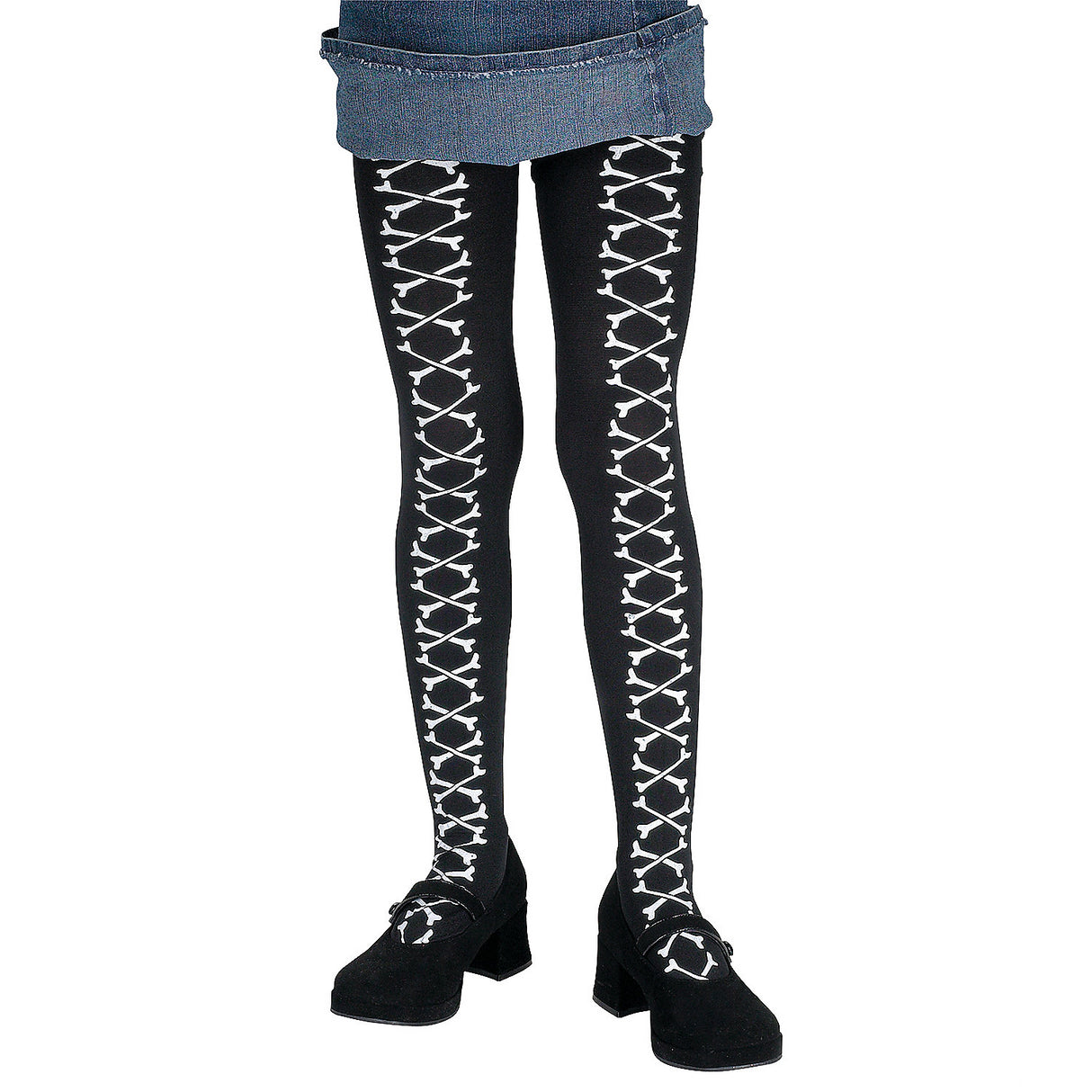 Bone Laced Black Child Pantyhose for Halloween Parties Costume Events and Fun Dress-Up Play