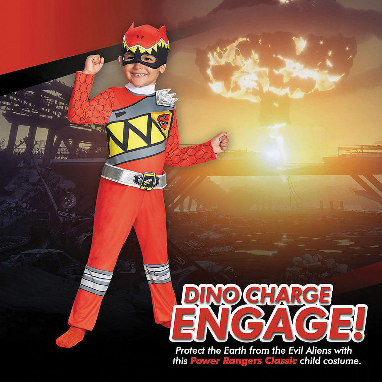 Red Ranger Dino Classic Costume for Kids Halloween Parties and Creative Play
