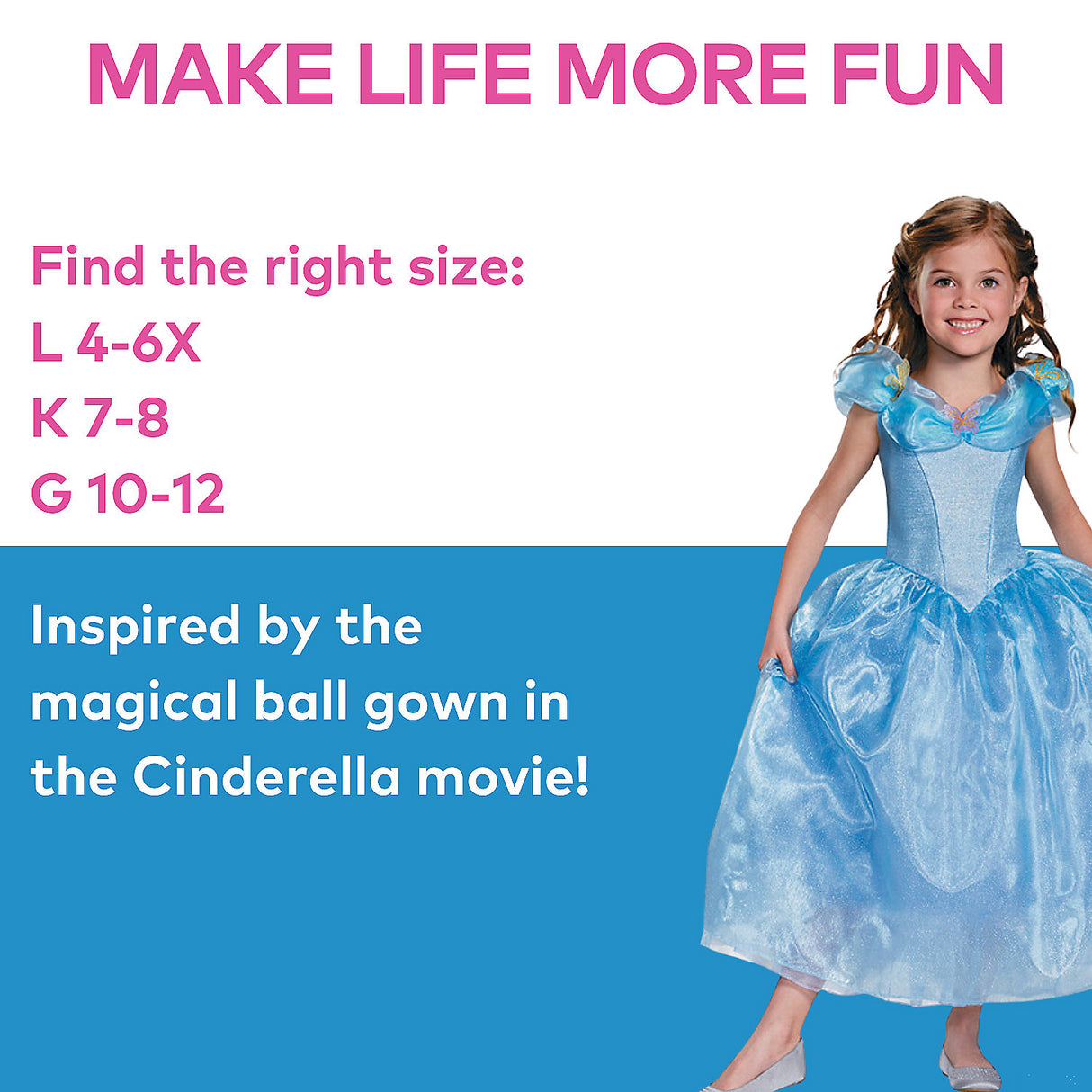 Enchanting Girl's Cinderella Movie Costume for Halloween Parties Dress Up and Fairytale Events