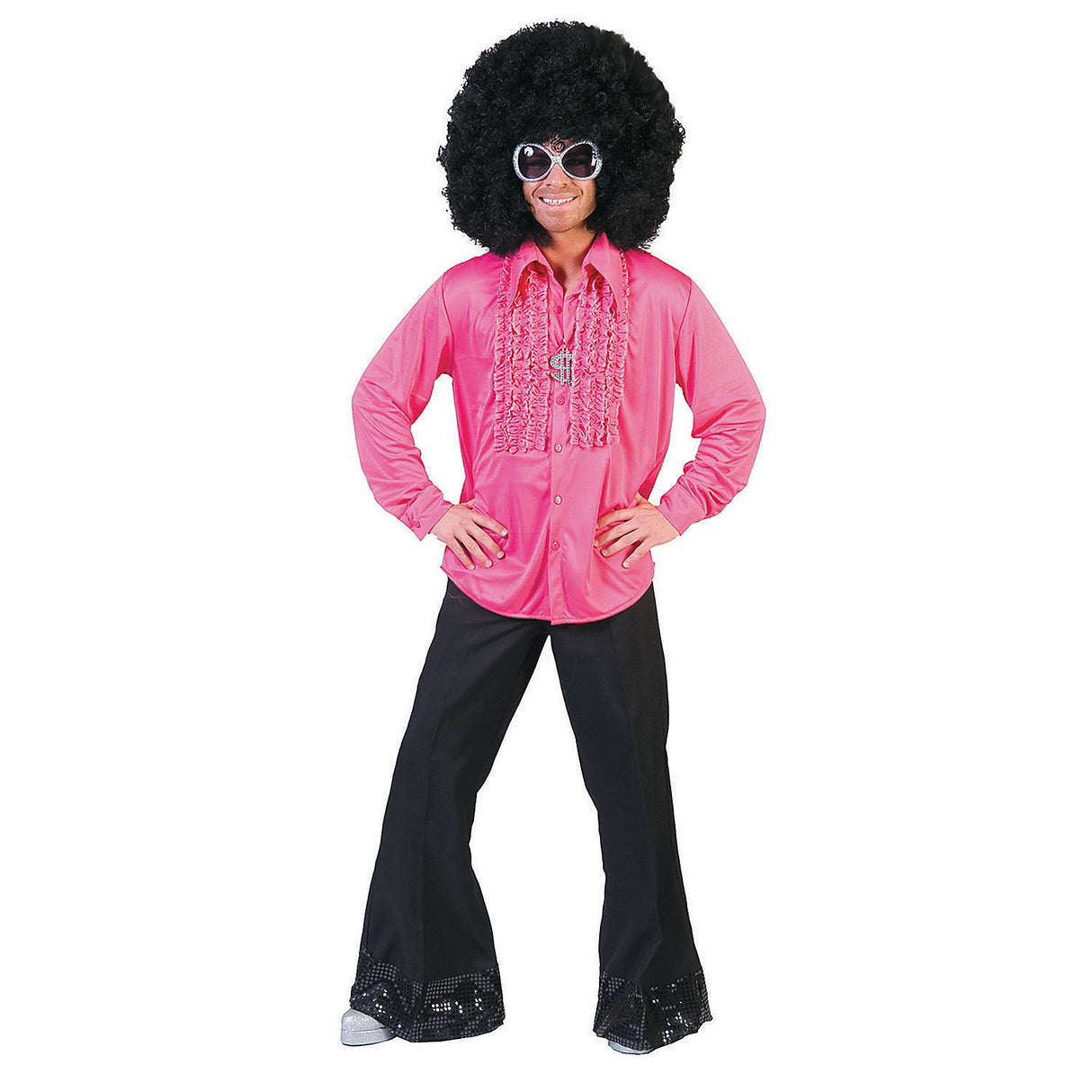 Retro Adult Pink Saturday Night Shirt for 70s Themed Parties and Halloween Costumes