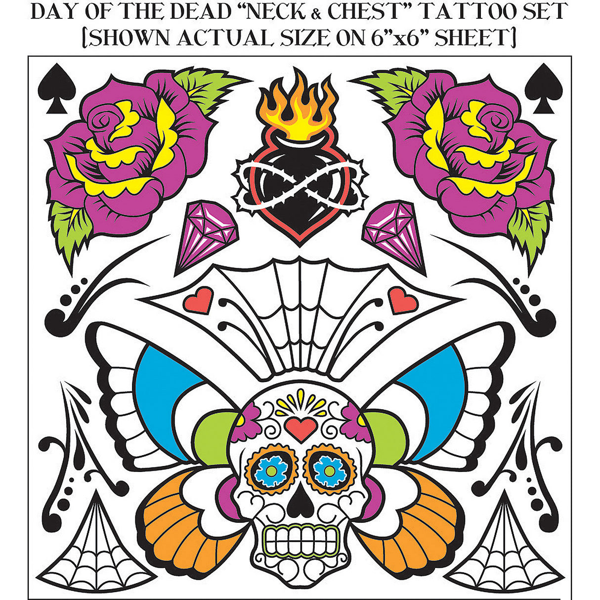 Colorful Day Of The Dead Body Tattoo for Halloween Costumes Parties and Themed Events