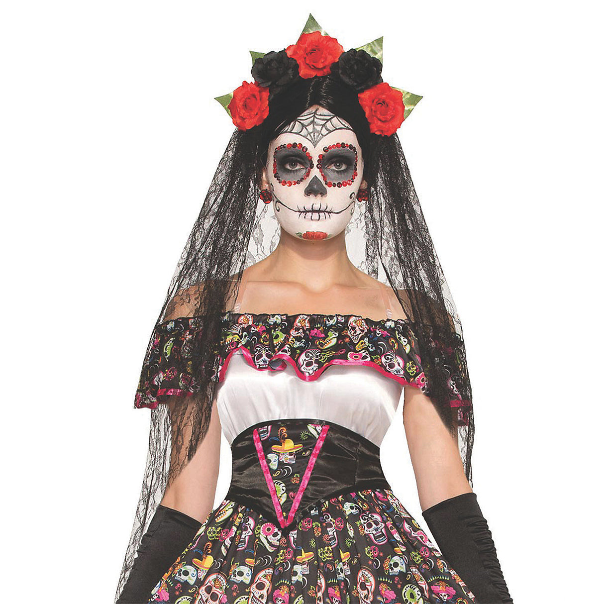 Gorgeous Day Of The Dead Veil for Halloween Celebrations and Dia de los Muertos Costumes