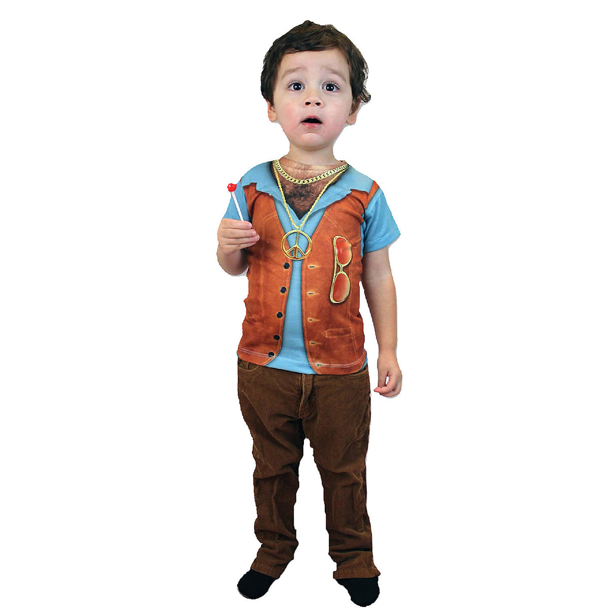 Fun Boy's Hairy Chest Hippie Costume for Kids Halloween Parties and Retro Events