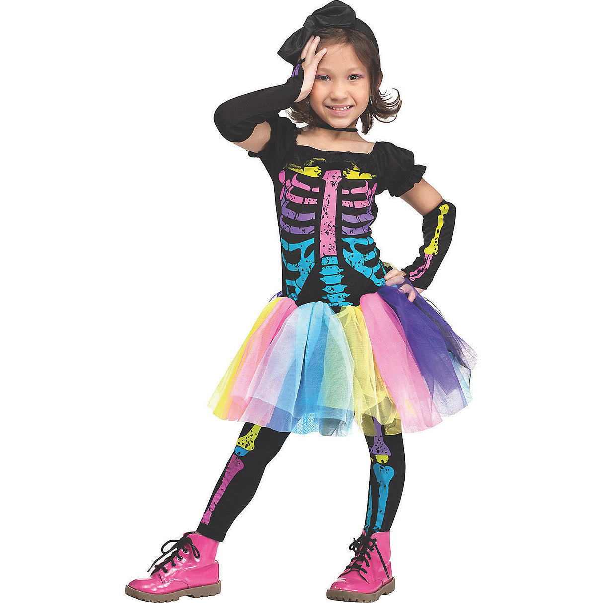 Enchanting Girl's Neon Skeleton Costume for Magical Halloween Parties and Community Events