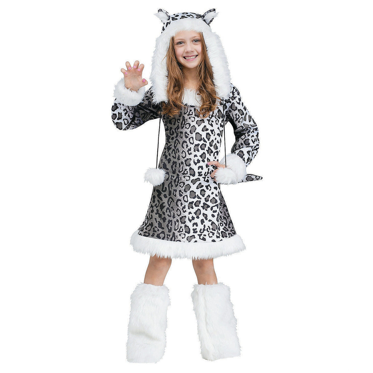Cute Girl's Snow Leopard Costume for Halloween Parties Christmas and Winter Dress Up Events