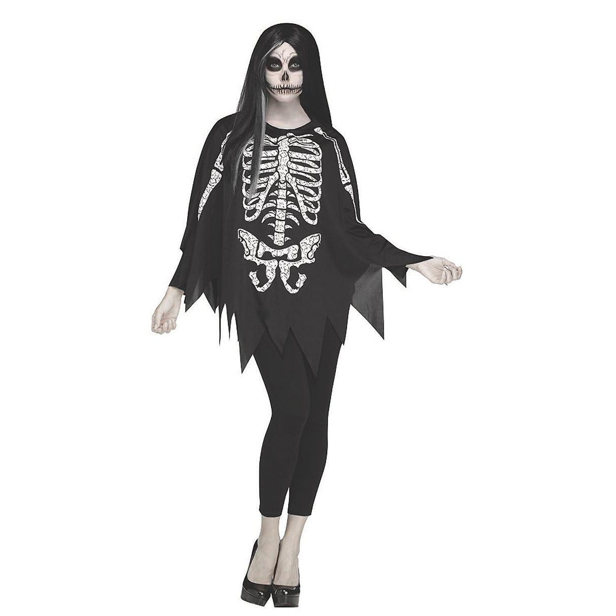Creepy Poncho Skeleton Costume for Halloween Parties Celebrations and Spooky Events