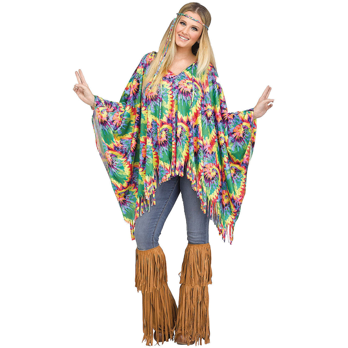 Unique Tie-Dye Hippie Poncho Costume for 60s Themed Parties and Festivals