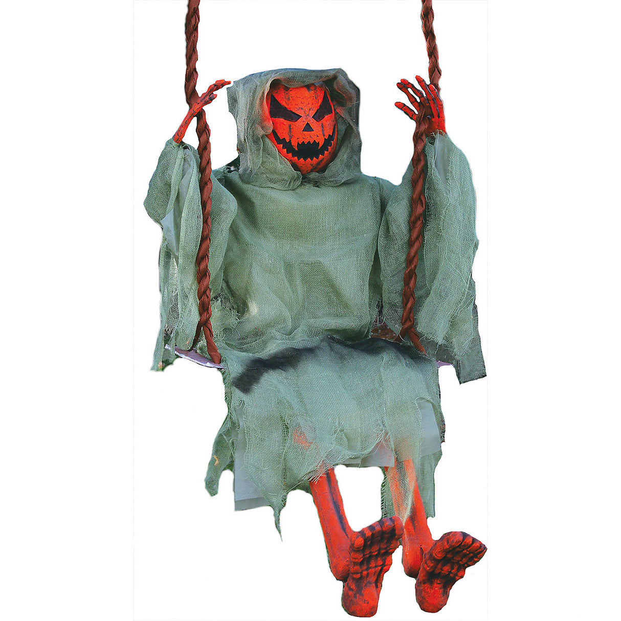Eerie 36-Inch Swinging Dead Pumpkin for Halloween Displays and Spooky Decorations