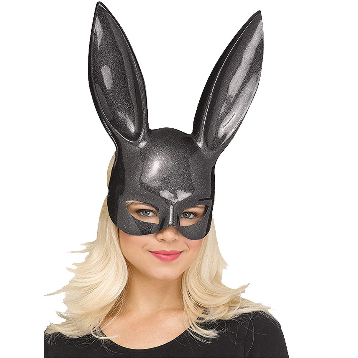 Sparkling Black Glitter Bunny Mask for Halloween Parties and Themed Events