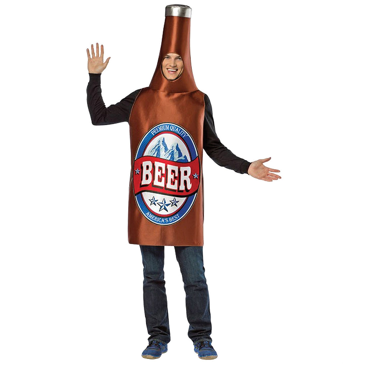 Humorous Adult Beer Bottle Costume for Halloween Parties and Fun Group Events