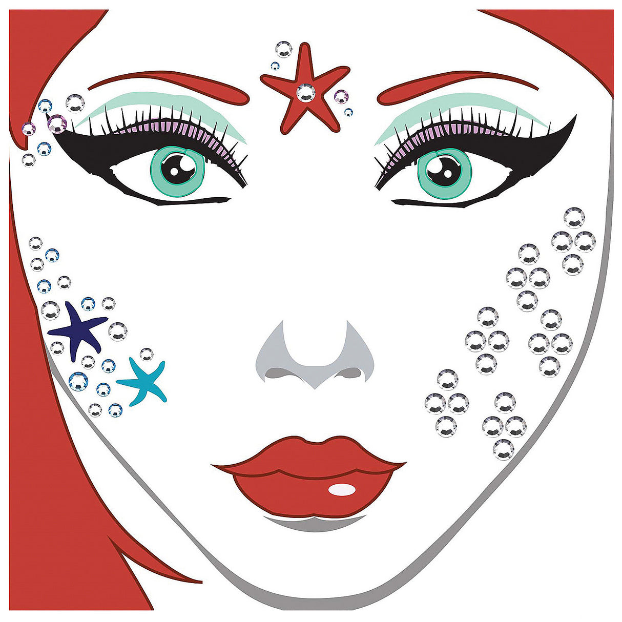 Colorful Face Decal Mermaid for Halloween Costumes and Undersea Themed Parties