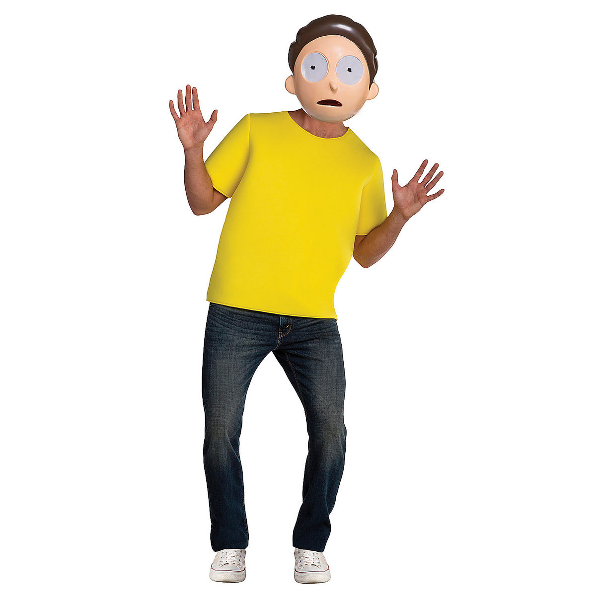 Morty Adult Costume for Halloween Parties and Cosplay Events Featuring Iconic Yellow Shirt