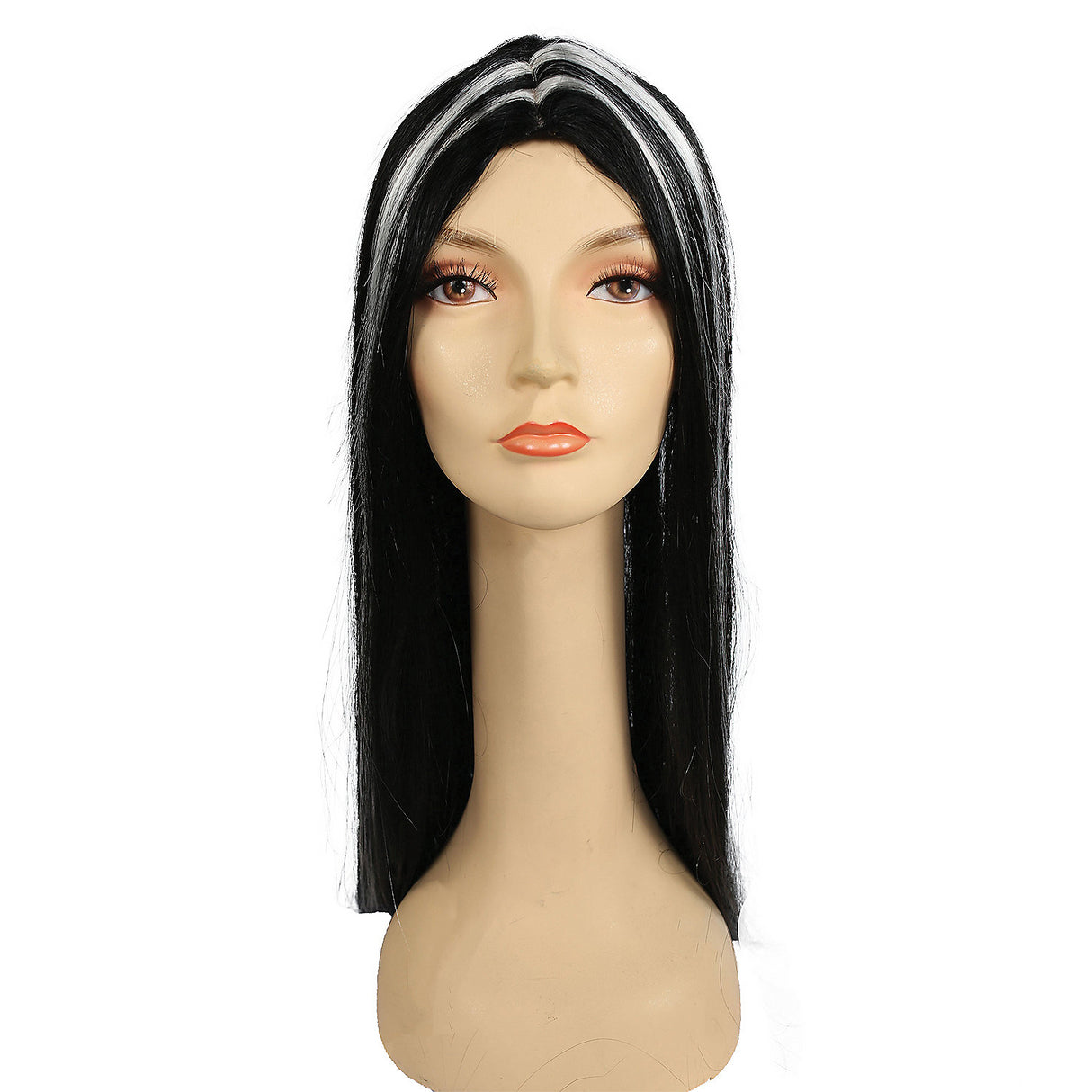 Gothic Vampira Long Bargain Black and White Wig for Halloween Parties Events and Themed Cosplay