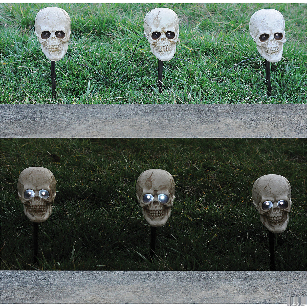 Skull Lighted Pathway Markers for Halloween Yard Decoration and Outdoor Parties