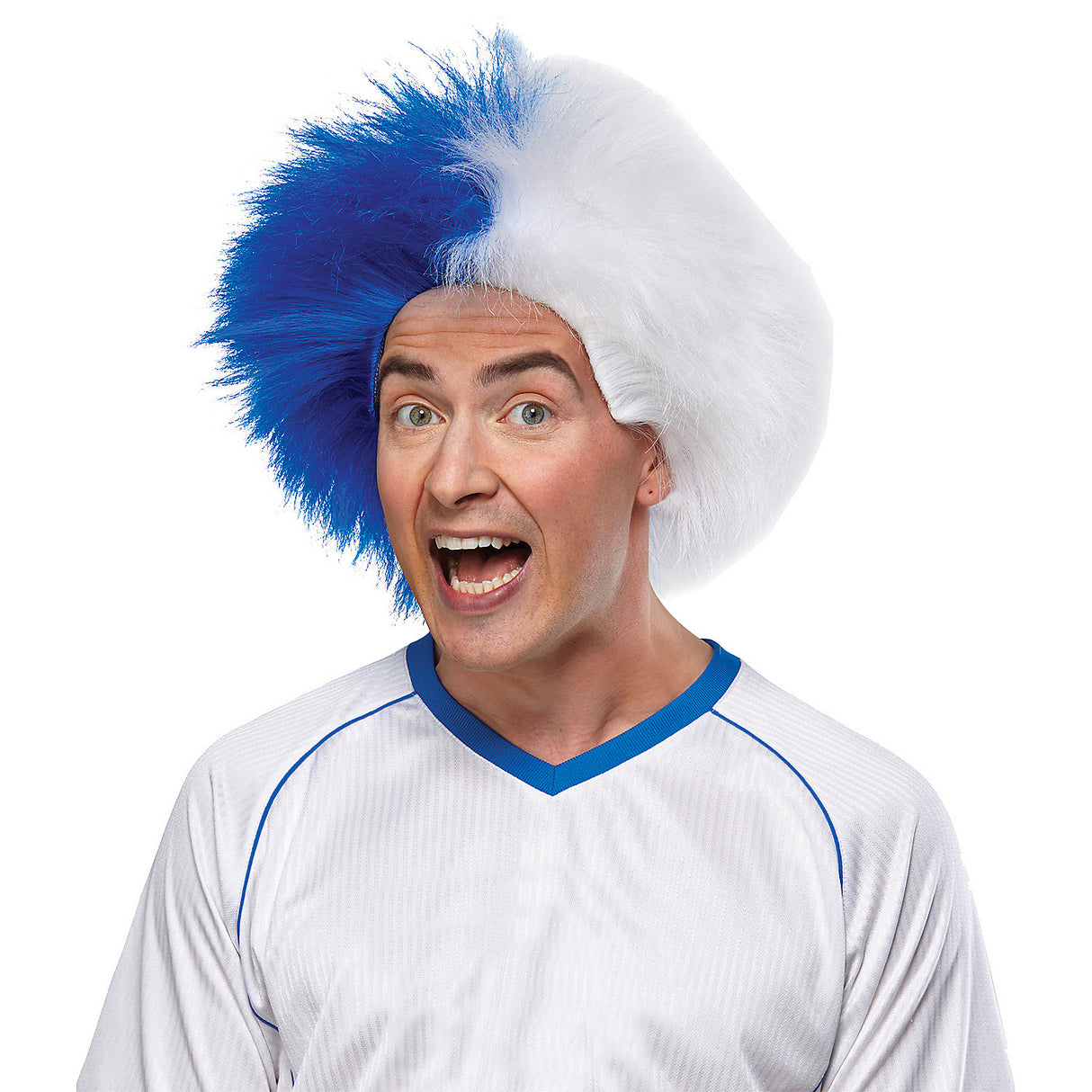 Blue And Opaque White Sports Wig for Team Support and Game Day Fun