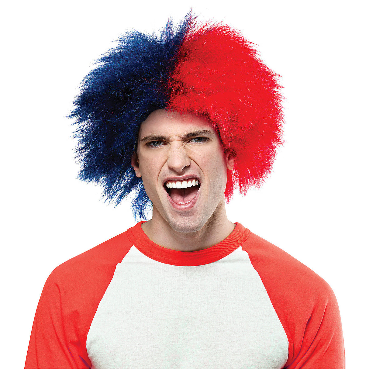 Stylish Blue And Red Sports Wig for Game Day Support and Fun Costume Events