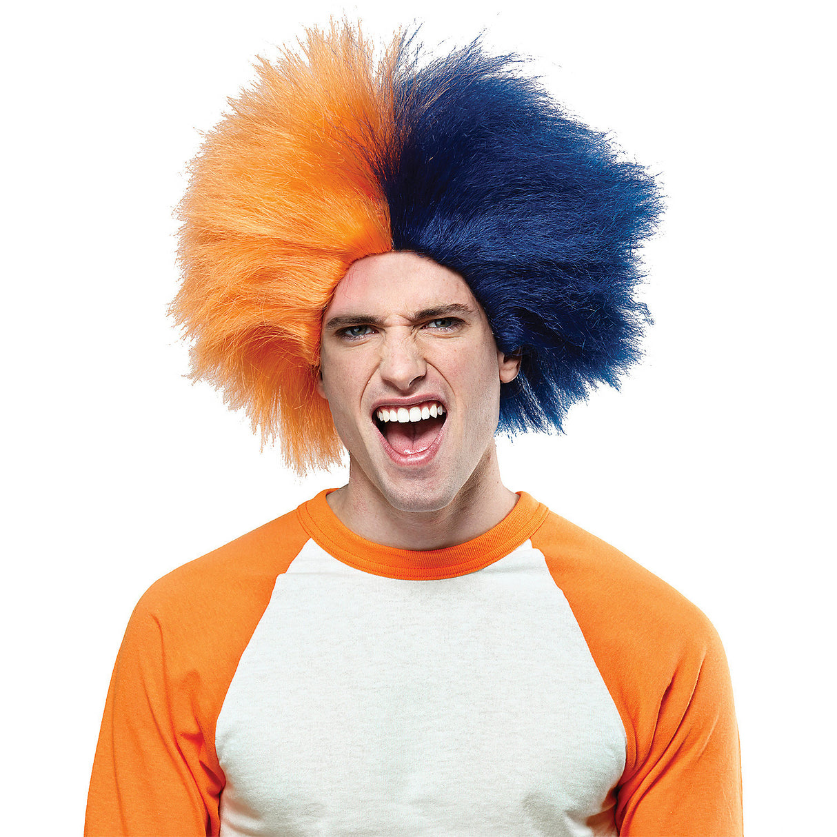 Vibrant Navy Blue And Orange Sports Wig for Parties Games and Themed Events