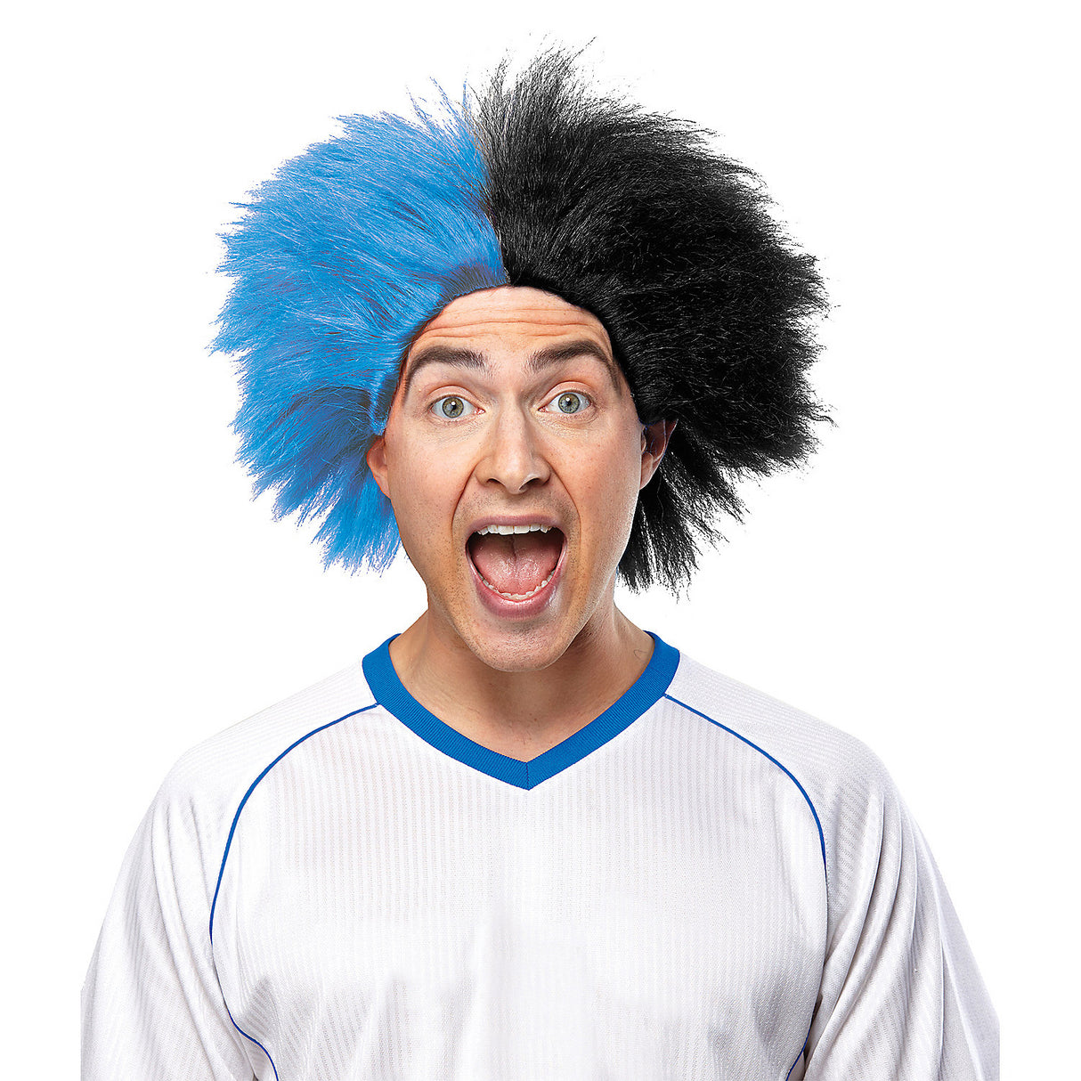 Blue And Black Sports Wig for Game Days Parties and Team Support Events