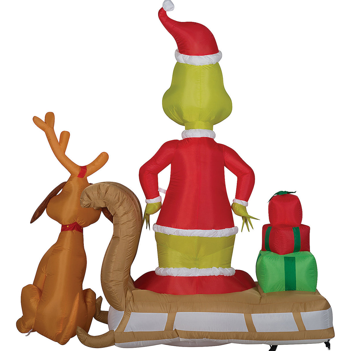 Inflatable Grinch and Max on Sled for Holiday Decor and Festive Celebrations
