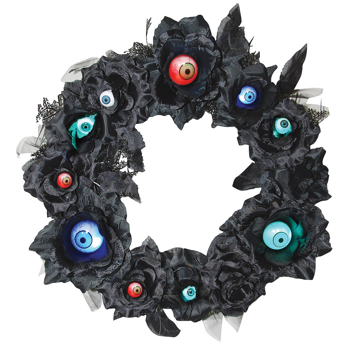 15 Inch Wreath with Light Up Eyeballs for Halloween Decoration and Scary Themed Events