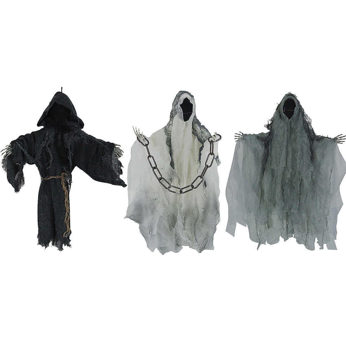 Set of 3 Faceless Reapers for Spooky Halloween Decor and Haunted House Events