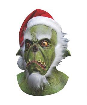 Green Santa Latex Mask with Beard & Hat Halloween Costume Accessory