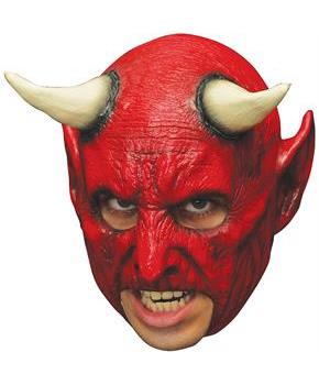Chinless Demon Full Over-the-Head Latex Mask with Horns