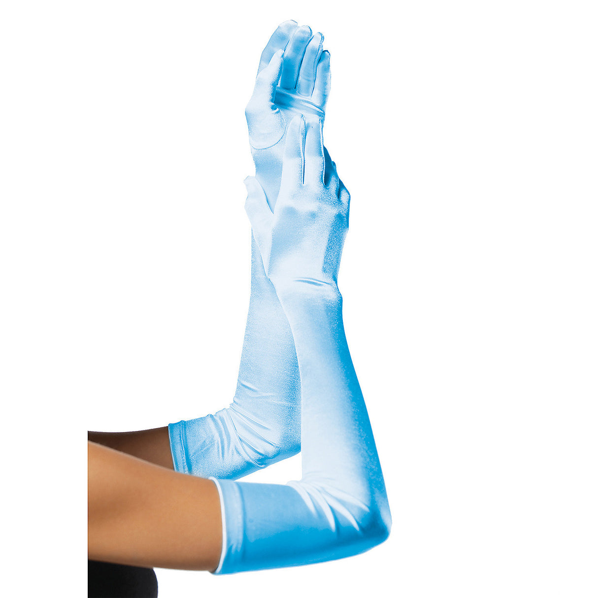 Elegant Satin Long Light Blue Adult Gloves for Flapper Costumes Parties and Special Events