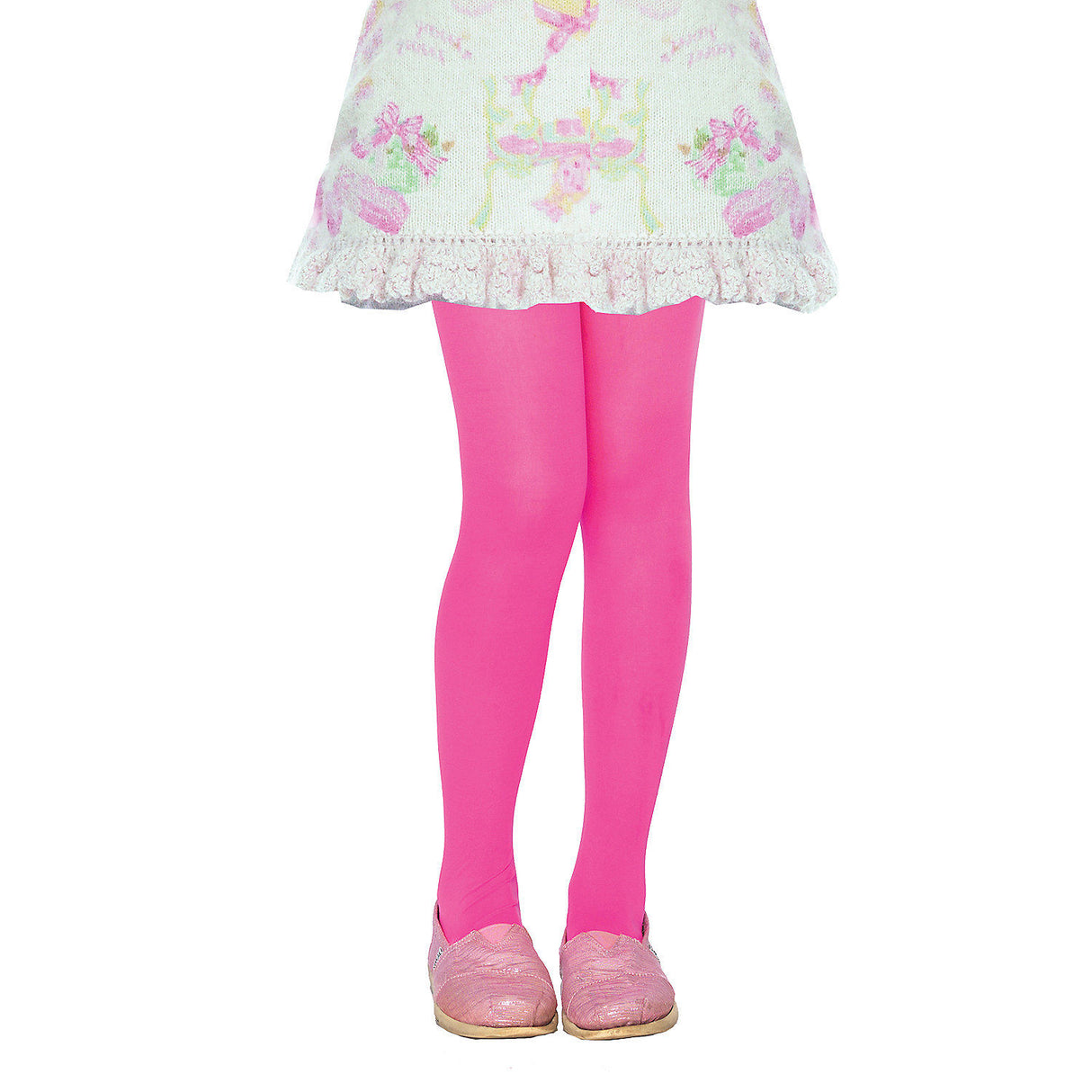 Stretch Neon Pink Tights for Child Dance Costume Events and Themed Parties