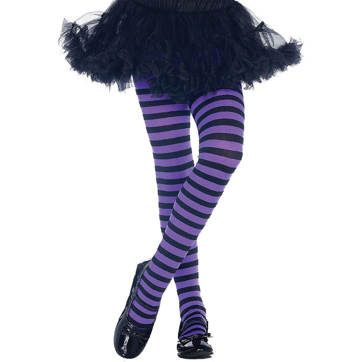 Child Striped Tights in Black and Purple for Halloween Parties and Disco Dress Up Events