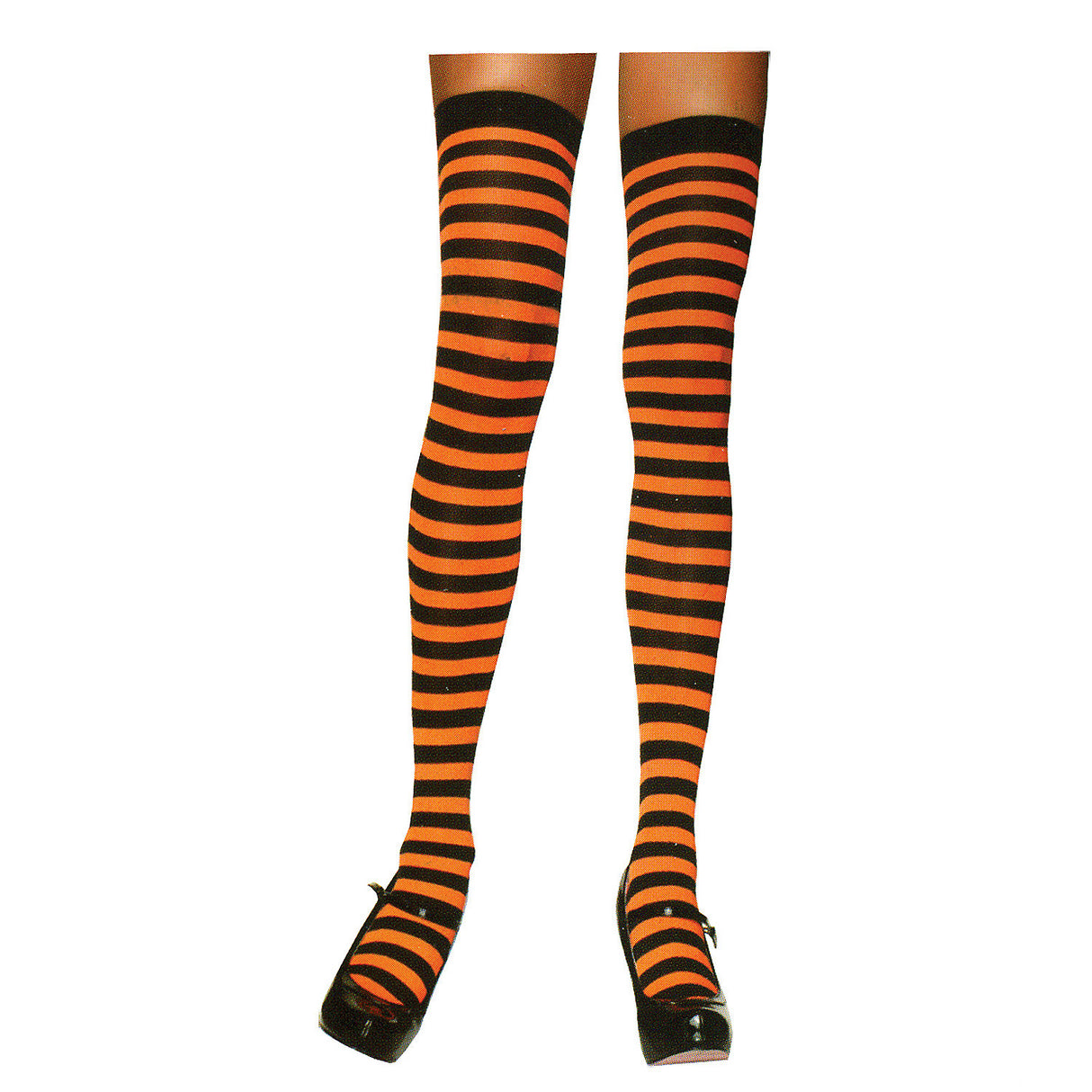 Black and Orange Striped Thigh High Stockings for Halloween Parties Costume Events and Festive Celebrations