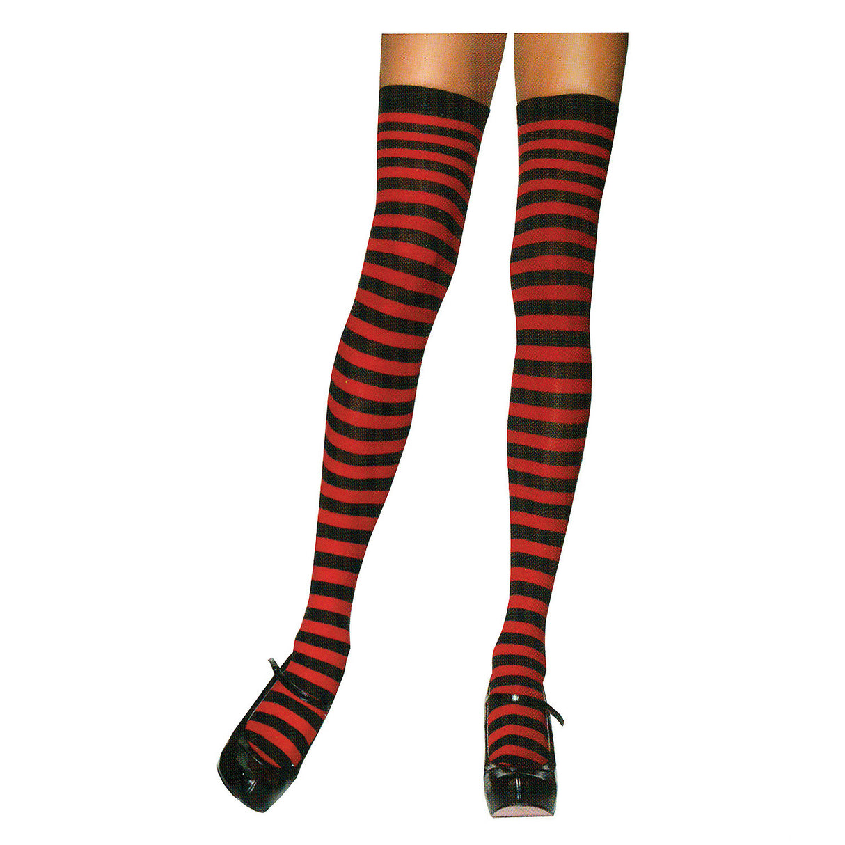Stylish Thigh High Striped Black and Red Stockings for Costumes Parties and Fashion