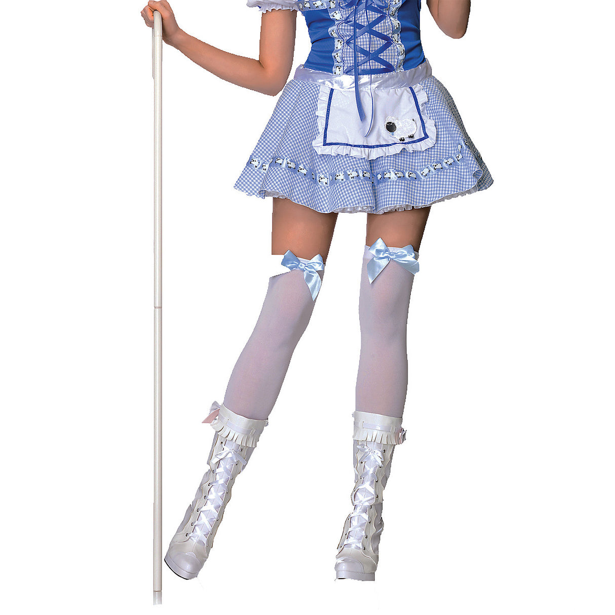 Elegant White Thigh High Stockings With Blue Bows for Fantasy Dress Up and Costume Parties