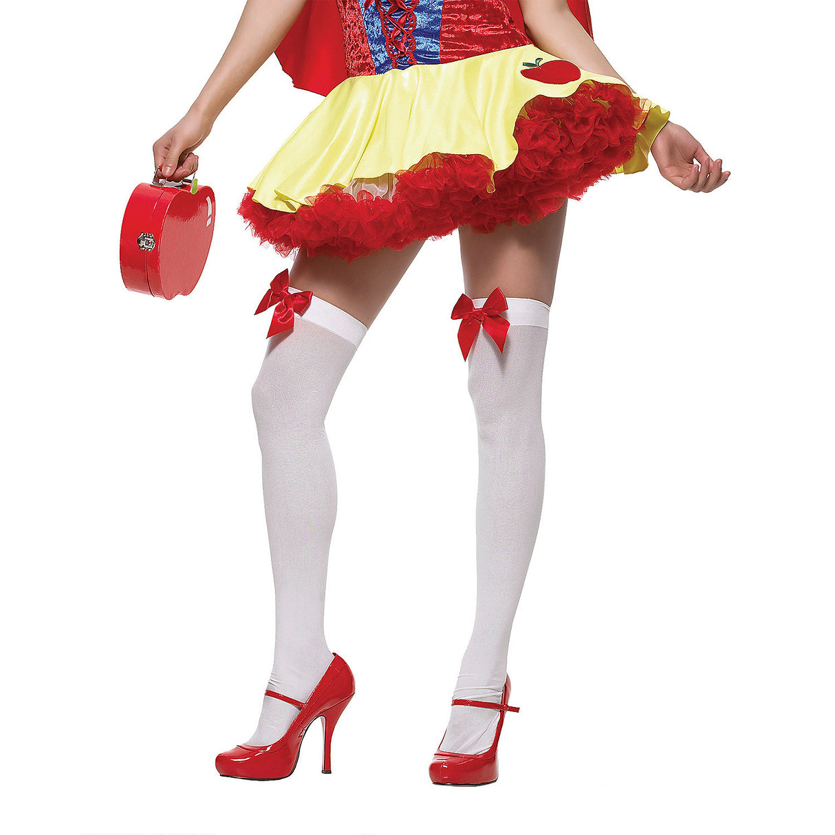 Elegant White Thigh High Stockings With Red Bows for Costume Parties and Themed Events