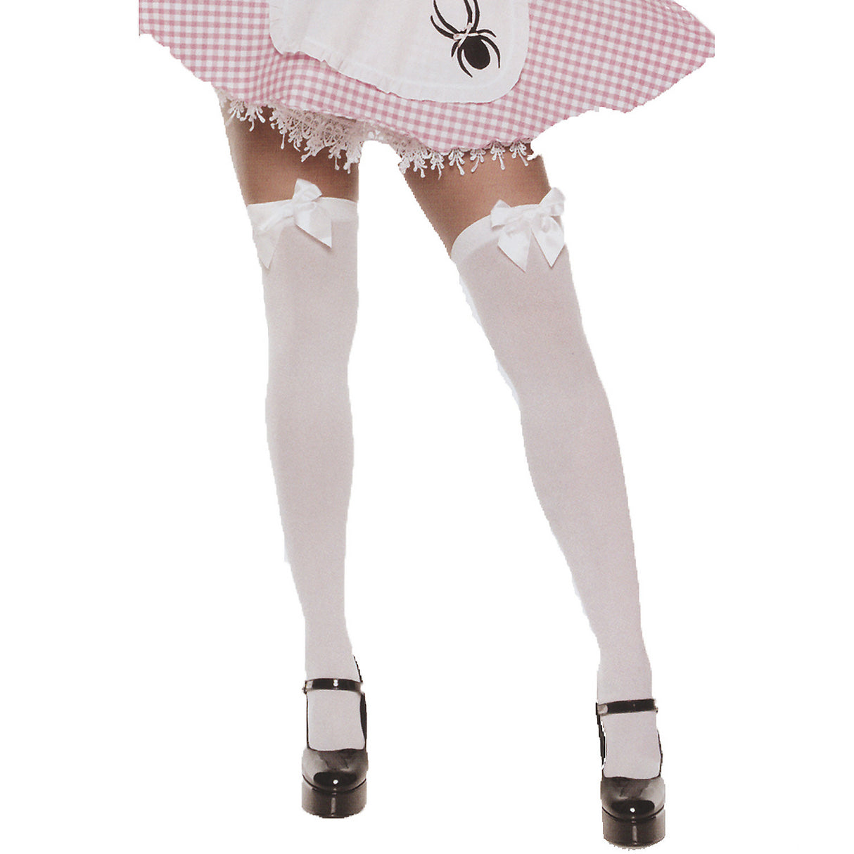 Elegant White Thigh High Stockings with Bows for Costumes Parties and Everyday Wear