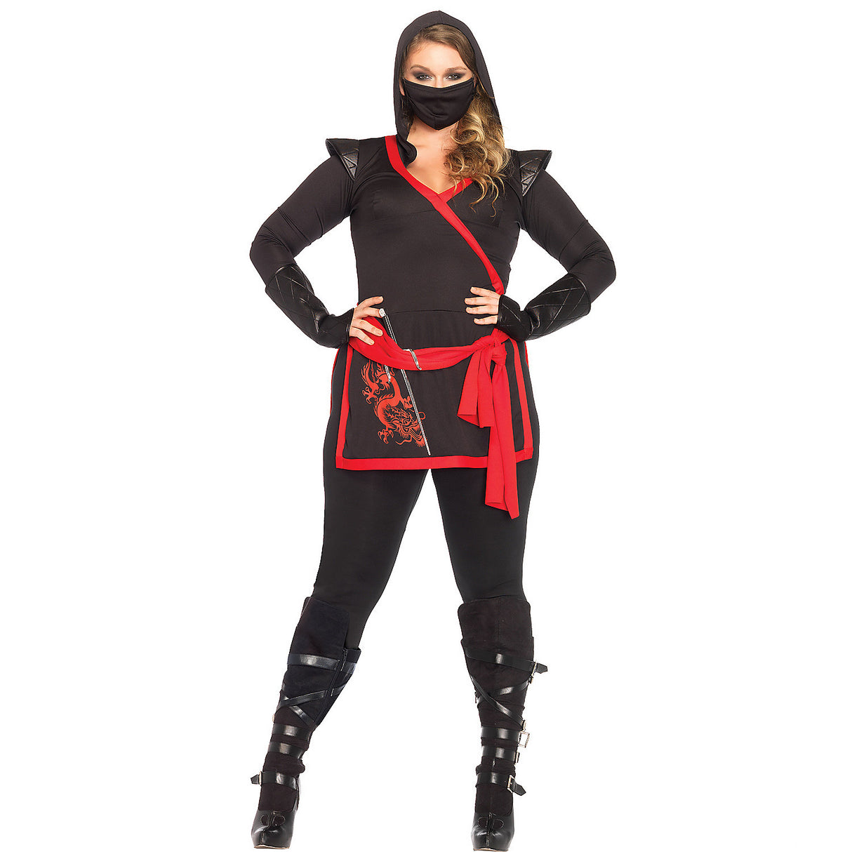 Ninja Assassin 4 Piece Black Costume for Halloween Parties Cosplay Events and Dress Up Fun