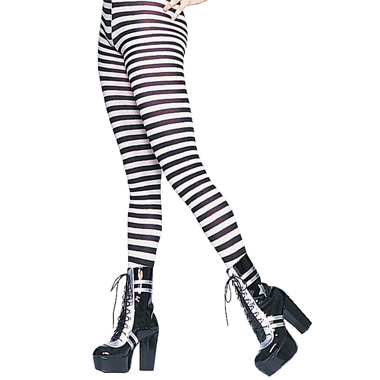 Fierce Fashion Black White Striped Tights for Goth Costumes Halloween Parties and Sexy Dress Up