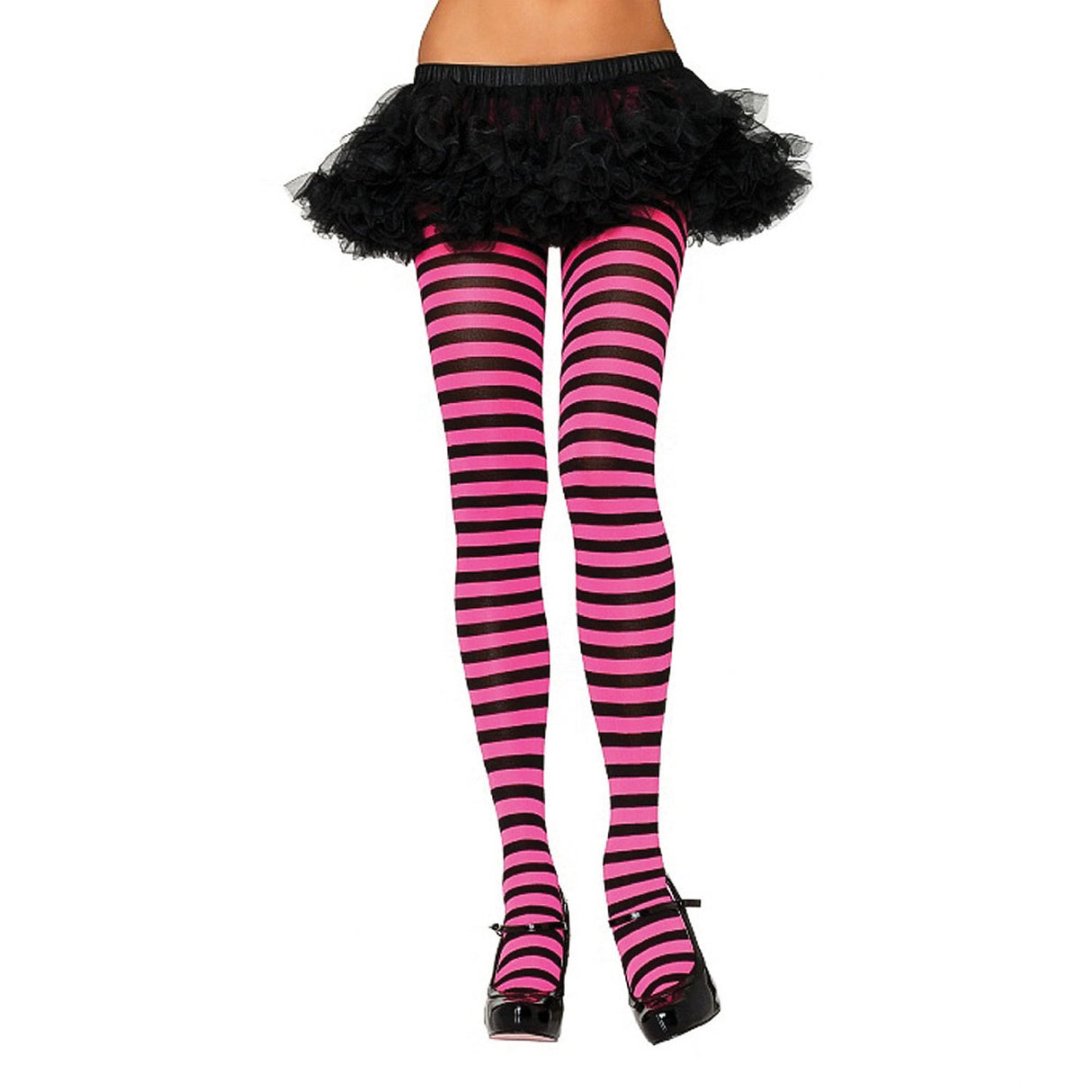 Stylish Striped Black and Neon Pink Tights for Halloween Costumes and Themed Parties