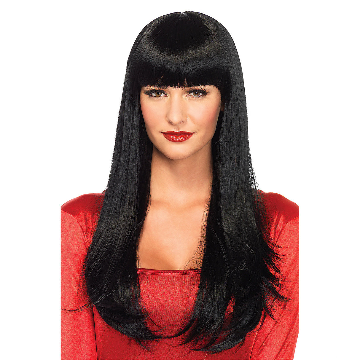 Stylish Wig Bangin Long Straight Black for Costumes Parties and Creative Hair Transformations