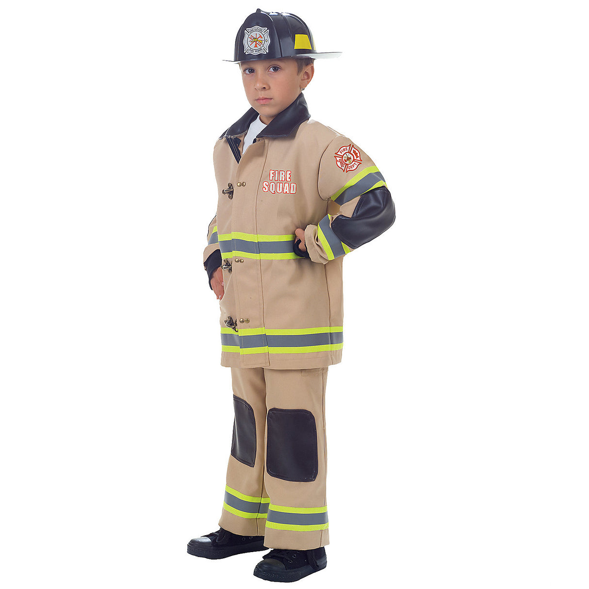 Authentic Firefighter Child Tan Costume for Halloween School Events and Creative Dress-Up Fun
